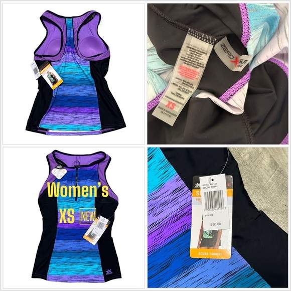 Women’s Zeroxposur XS Zipper Padded UPF Swim Swimwear Tank Top Aqua Blue NWT - Picture 1 of 9